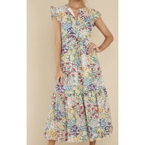 Olivia James The Label Delia Floral Midi Dress Lined Ruffle Size M